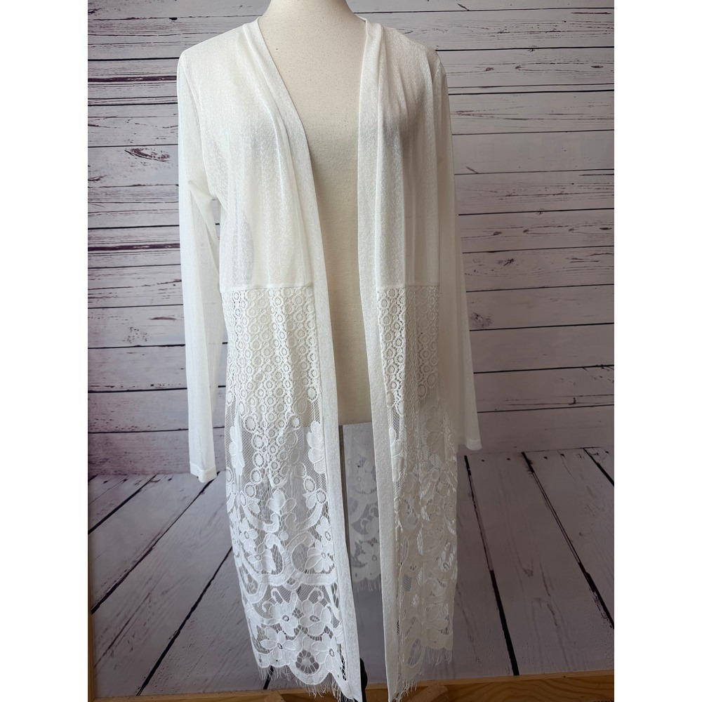 Ember Cardigan Duster Large White Floral Lace Bridal Wedding NWT Kimono Sheer